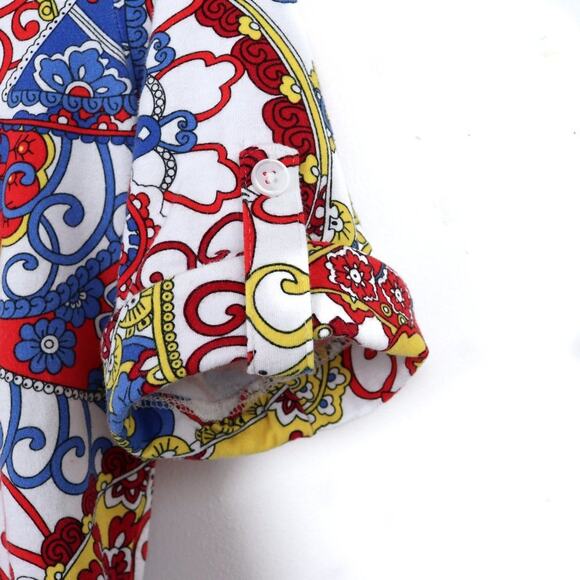 TALBOTS Red White Blue Paisley Roll Sleeve T Shirt - Picture 1 of 6